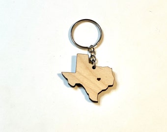 Texas State Keychain, State Keychain, Wood State Keychain, Custom Heart State Keychain, Custom State Keychain, Valentines Day Couples Gift