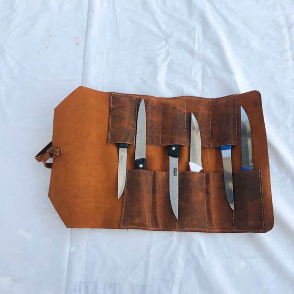 Handmade Small Leather Knife Roll Chef Roll Set Leather Knife Storage Bag Tool Bag knife holder Screw Driver Roll Bag Tool Storage Pouch
