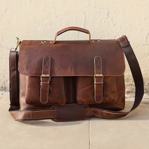Sac à bandoulière messager en cuir de buffle pour homme femme sac à main de bureau pour ordinateur portable de voyage vintage cartable personnalisé cadeau fête des mères