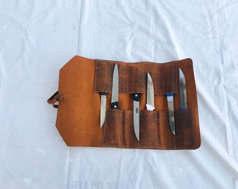 Handmade Small Leather Knife Roll Chef Roll Set Leather Knife Storage Bag Tool Bag knife holder Screw Driver Roll Bag Tool Storage Pouch