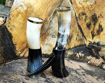 PACK OF 2 Drinking Horn Mugs Vikings Horn Tankards Ale Mead Cup Beer Mugs Best Groomsmen Wedding Gifts Mother's Day Gift