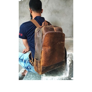 Handmade Buffalo Leather Laptop Backpack: Personalized Vintage Rucksack