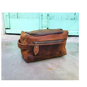 Personalized Buffalo Leather Toiletry Bag: Shaving Dopp Kit, Groomsmen Gift