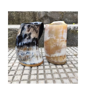 Buffalo Horn Mug Set: Viking Beer Ale Mead Tankards, Groomsmen Gifts