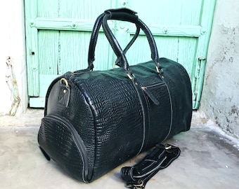 Leather Duffle Bag For Men Women Travel Outdoor Weekender With Shoe Compartment Black bag for valentine's Day Gift