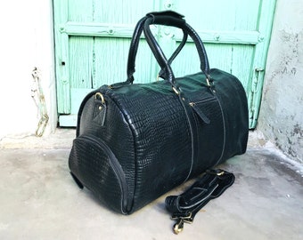 WOMENS PATENT CROC LEATHER LUGGAGE HOLDALL TROLLEY WEEKEND HOLIDAY TRAVEL BAG 