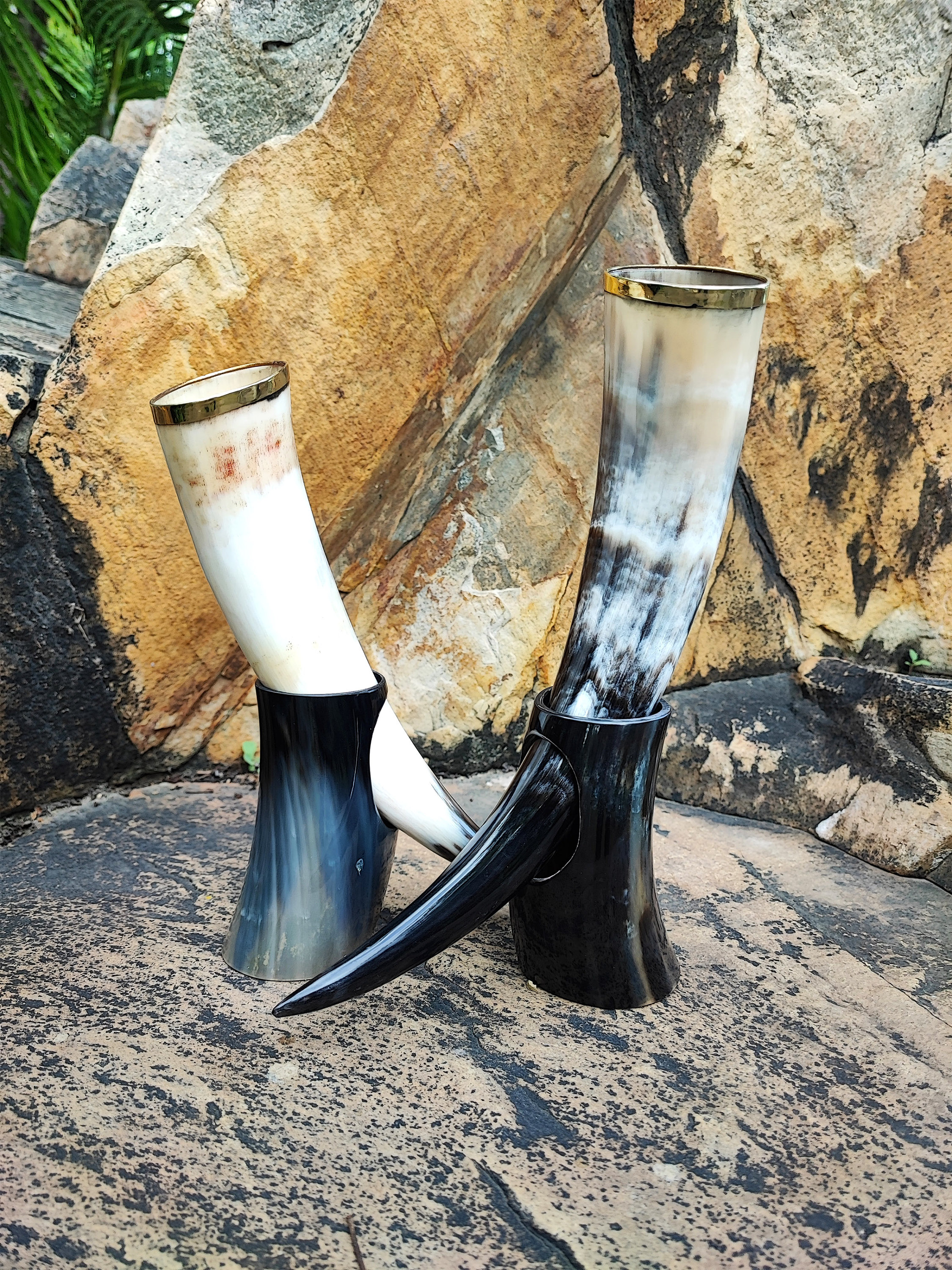 Set of 2 Viking Drinking Horn Mugs: Personalized Beer Tankard, Handmade