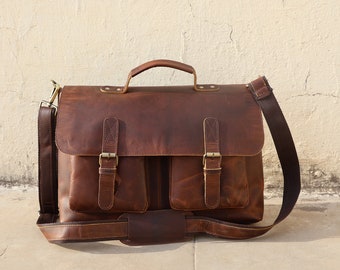 Leather Satchel Bag Personalized Shoulder Laptop Bag Mens Crossbody Messenger Bag Travel Handbag for Women Gift for Him Mother's Day Gift