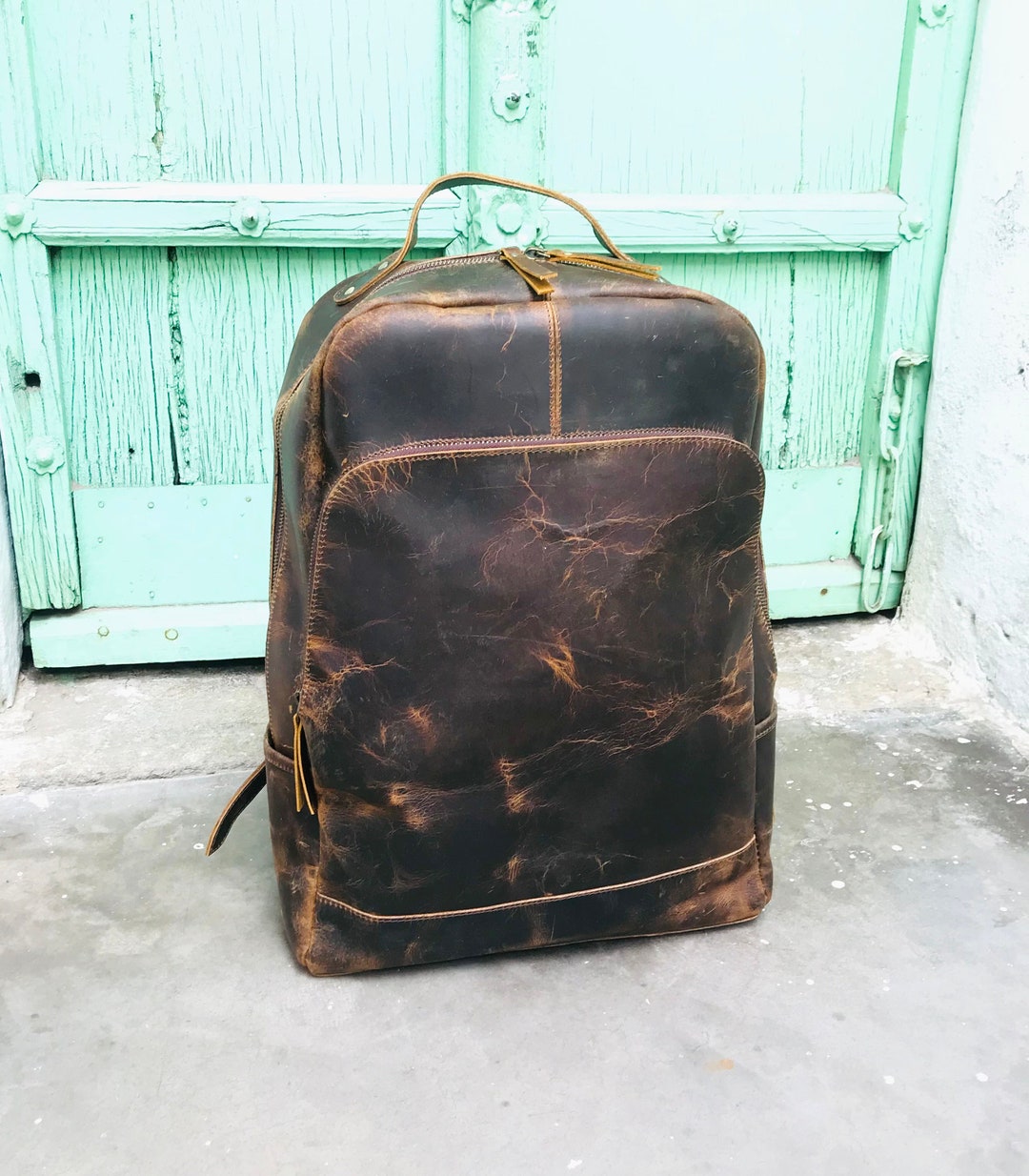 Handmade Leather Backpack Rucksack College Laptop Bag Daily Backpack ...