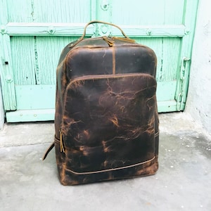 Handmade Leather Backpack Rucksack College Laptop Bag Daily Backpack for Men Women Graduation Gift