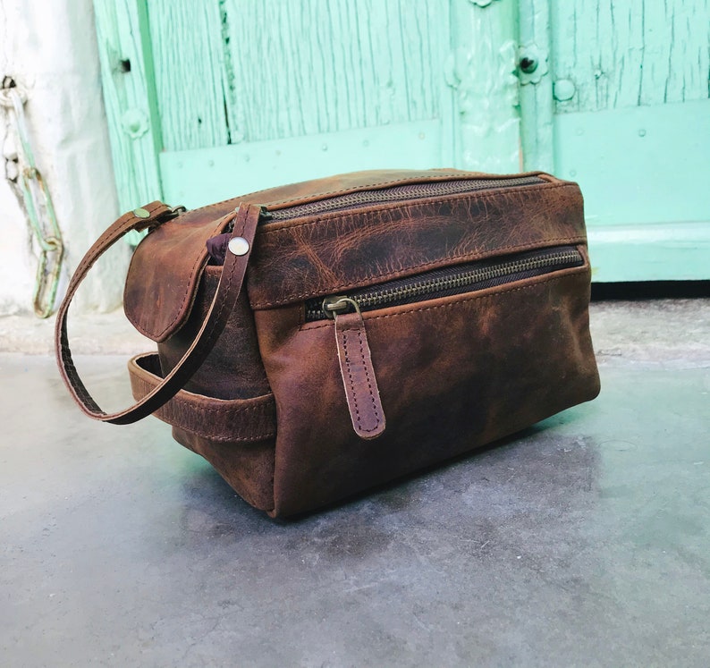 Personalized Buffalo Leather Unisex Toiletry Bag Travel Dopp Etsy