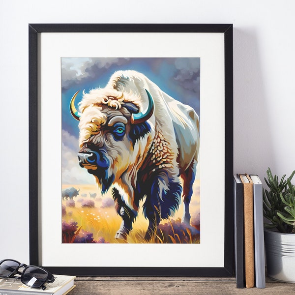 Majestic White Buffalo Digital Art: A Surreal Journey into Montana's Wilderness - Instant Download