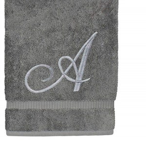 Monogrammed Hand Towel, Embroidered Letter A (16 x 30 in, Grey