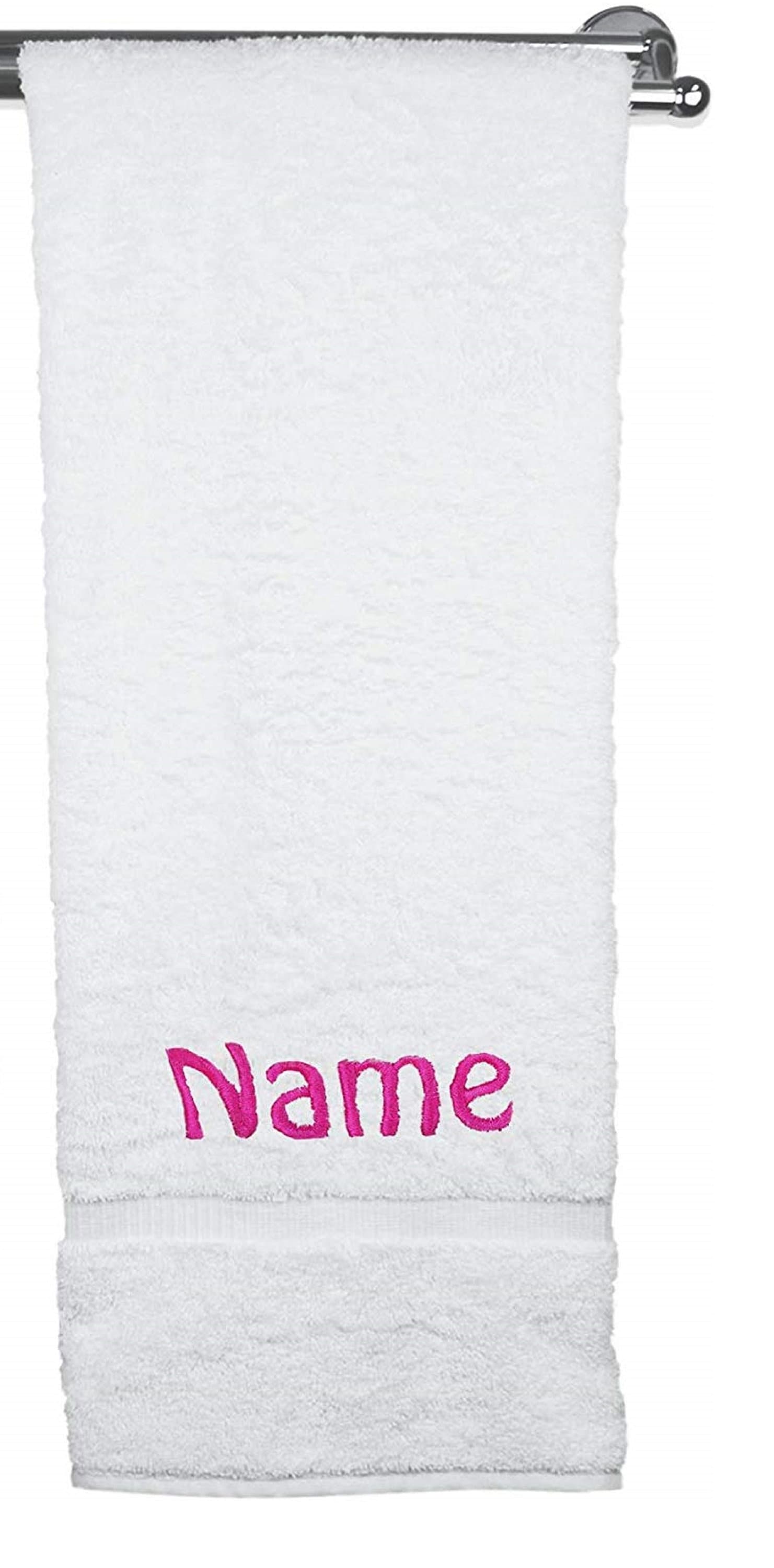 Embroidered White Bath Towel and Face Washer Set – Script Font