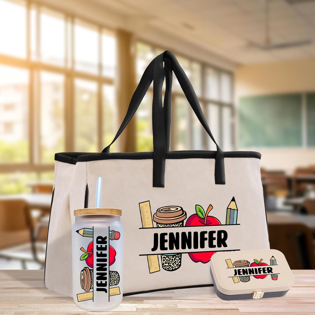 Personalized Teacher Name Cotton Canvas Tote Bag Gift for Teachers ...