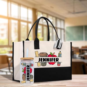 Personalized Teacher Name Cotton Canvas Tote Bag Gift for Teachers Teacher Life Tote Custom Teacher Appreciation Gift Bag (TCT1027)
