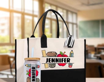 Personalized Teacher Tote Bag, Cotton Canvas, Custom Name Gift (TCT1027)