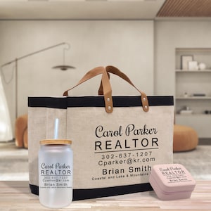 Personalized Realtor Jute Bag Business Burlap Bag Custom Real Estate Agent Gift Bulk Business Logo Realtor Swag Real Estate Tote (RET1067)