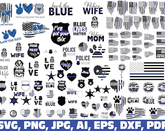 Blue Lives Matter SVG Police Badge SVG Officer Thin Blue Line SVG Cut File for Cricut Jpg \u2022 Eps \u2022 Dxf \u2022 Png Digital File Silhouette