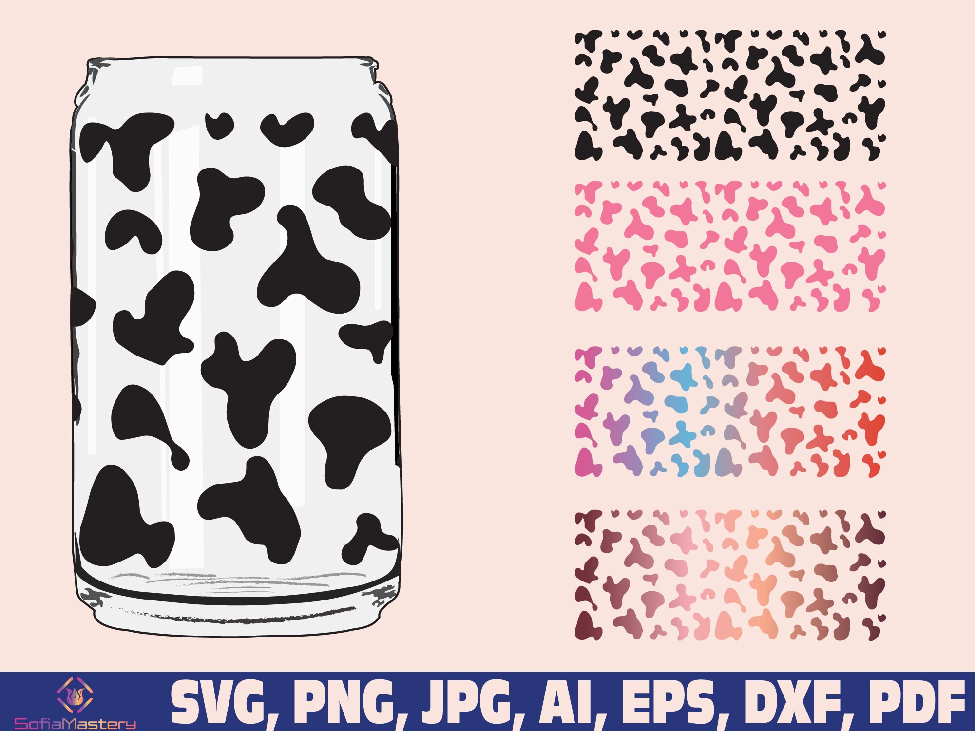 Cow print glass wrap svg png can glass wrap Coffee Glass