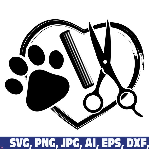 dog groomer svg png, Dog Grooming Hair Dryer Heart SVG, Dog Grooming Png, Pet Grooming, Paw Print, Love Grooming, Dog stylist, Dog Salon svg