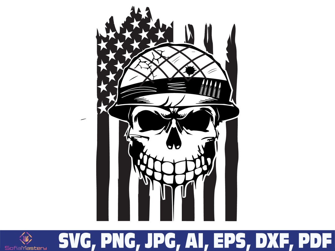 USA Skull Flag Tattered Distressed Svg Png, Flag Svg, Us Flag Svg