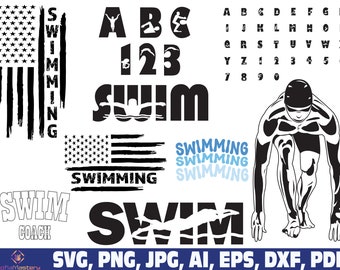 swimming Swim Swimmer svg png, swimming Alphabet font svg png, Swimming svg,  american flag sports svg, swim svg, usa flag swim svg png