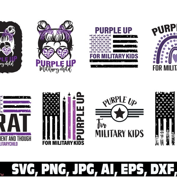 Purple Up For Military Kids Svg Bundle, Purple Up USA flag SVG, Proud Of Military Children Svg, Patriotic Military Svg, Military Family Svg