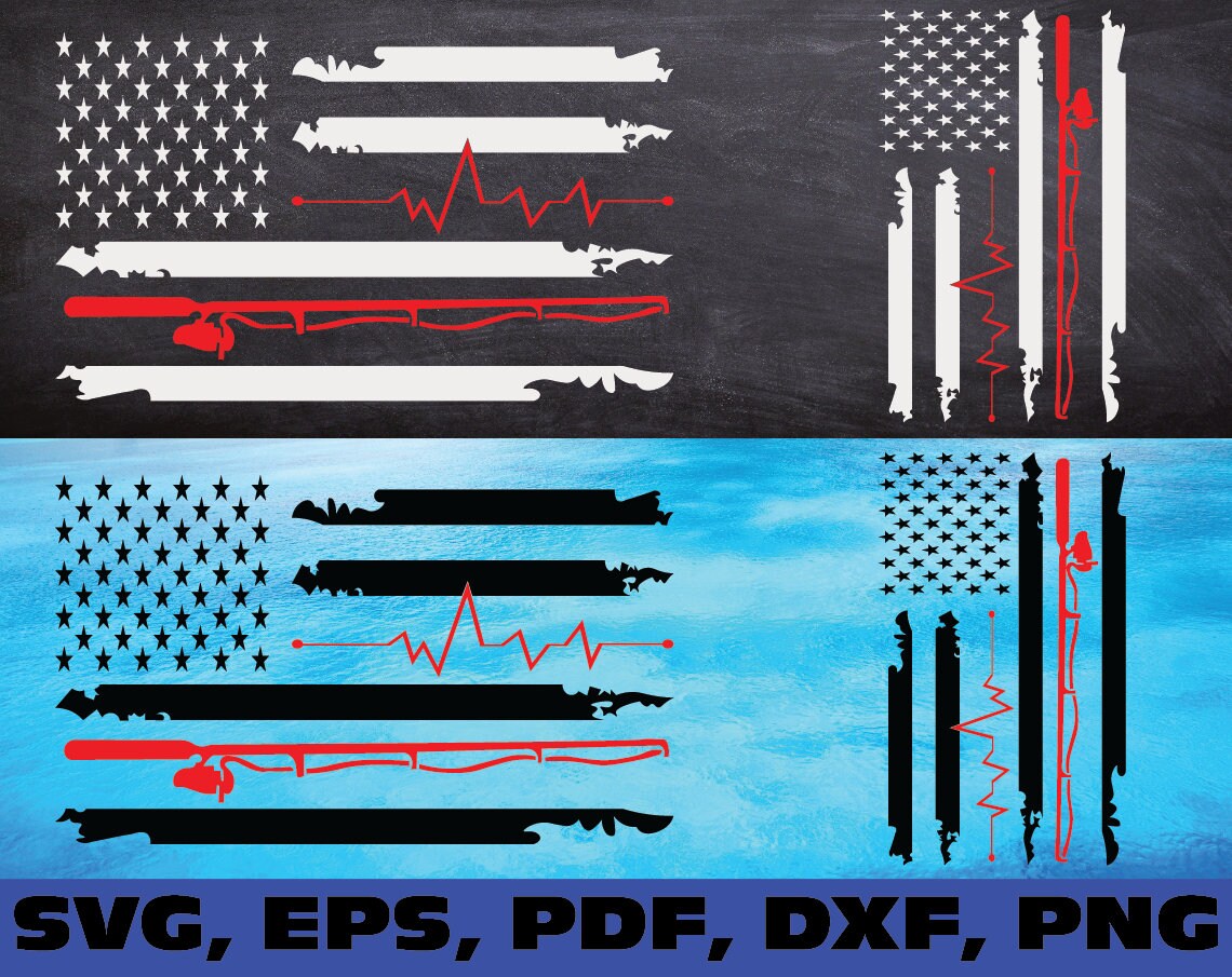 Download Fishing Heartbeat Svg American Flag Fishing Svg Fisherman Etsy