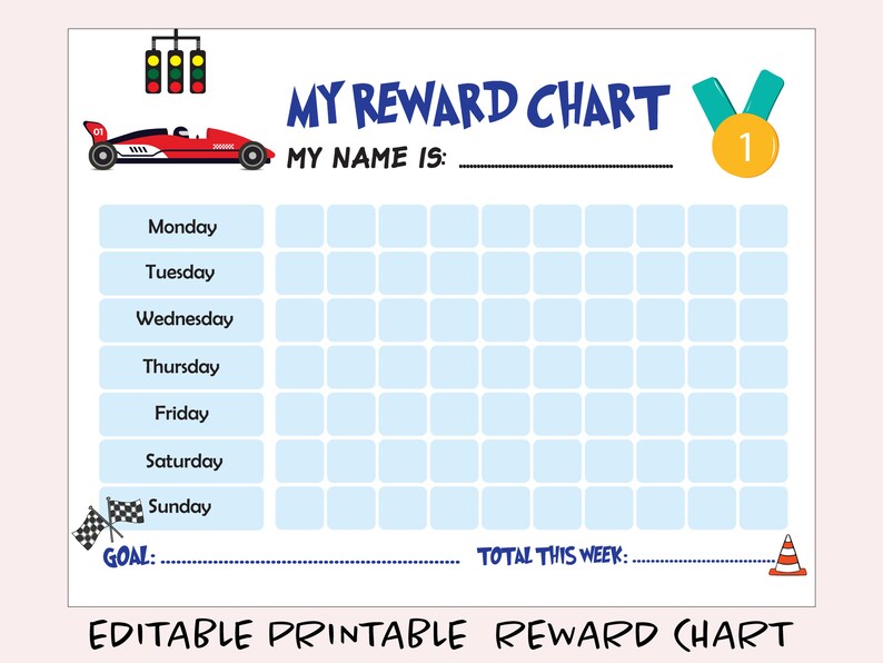 Editable Race Car Games Reward Chart Printable Reward Chart - Etsy