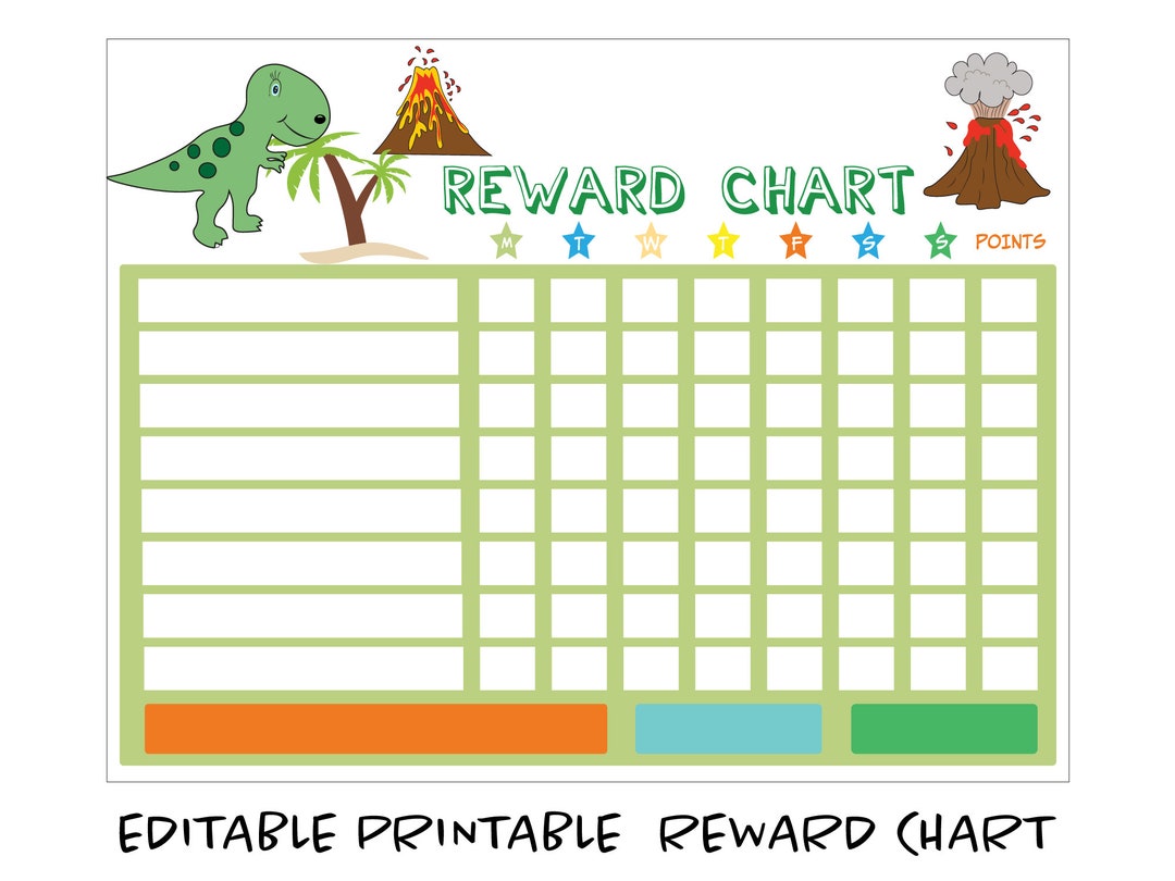Editable Dinosaur Trex Reward Chart, Printable Reward Chart, Chore ...