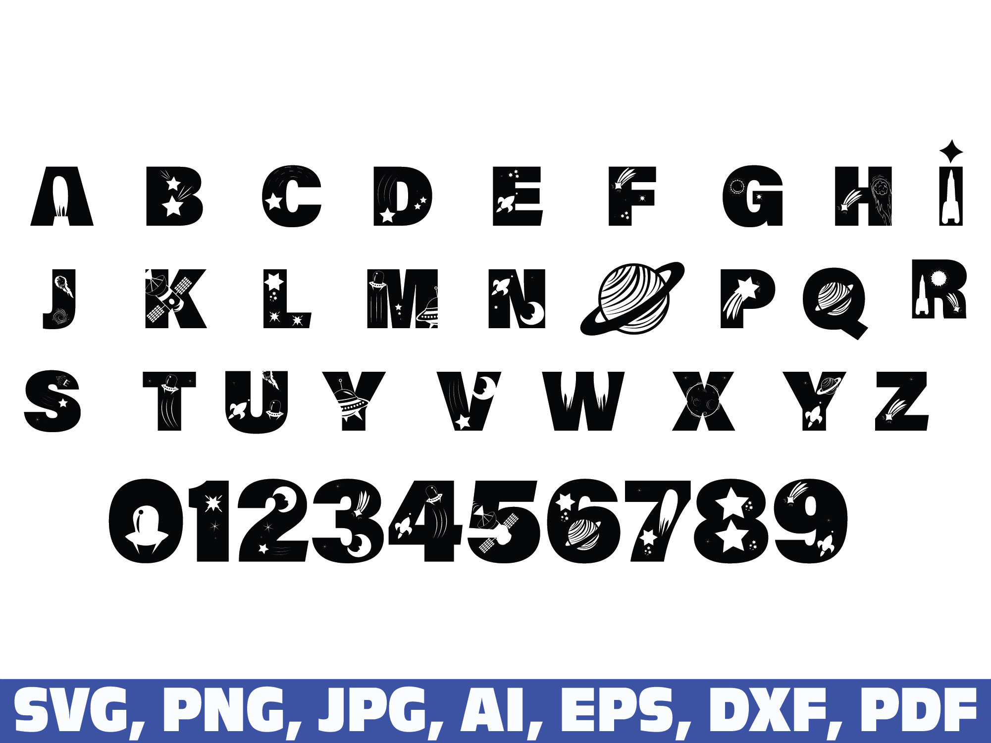 Space Alphabet Svg Alphabet Space Letters Fonts Svg Png Etsy