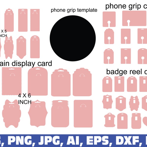 packaging svg bundle, Keyring Display Card Svg, Keychain Packaging, badge reel card svg, phone grip display card svg, phone grip tamplate