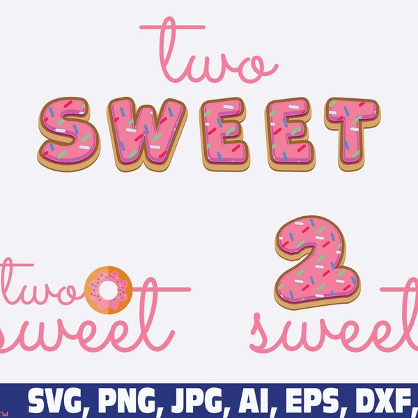 Two Sweet SVG, 2nd Birthday Svg, Two Year Old Svg, Birthday Girl Svg, Two Sweet Donut SVG, Watermelon SVG, 2nd ice cream donut cow birthday