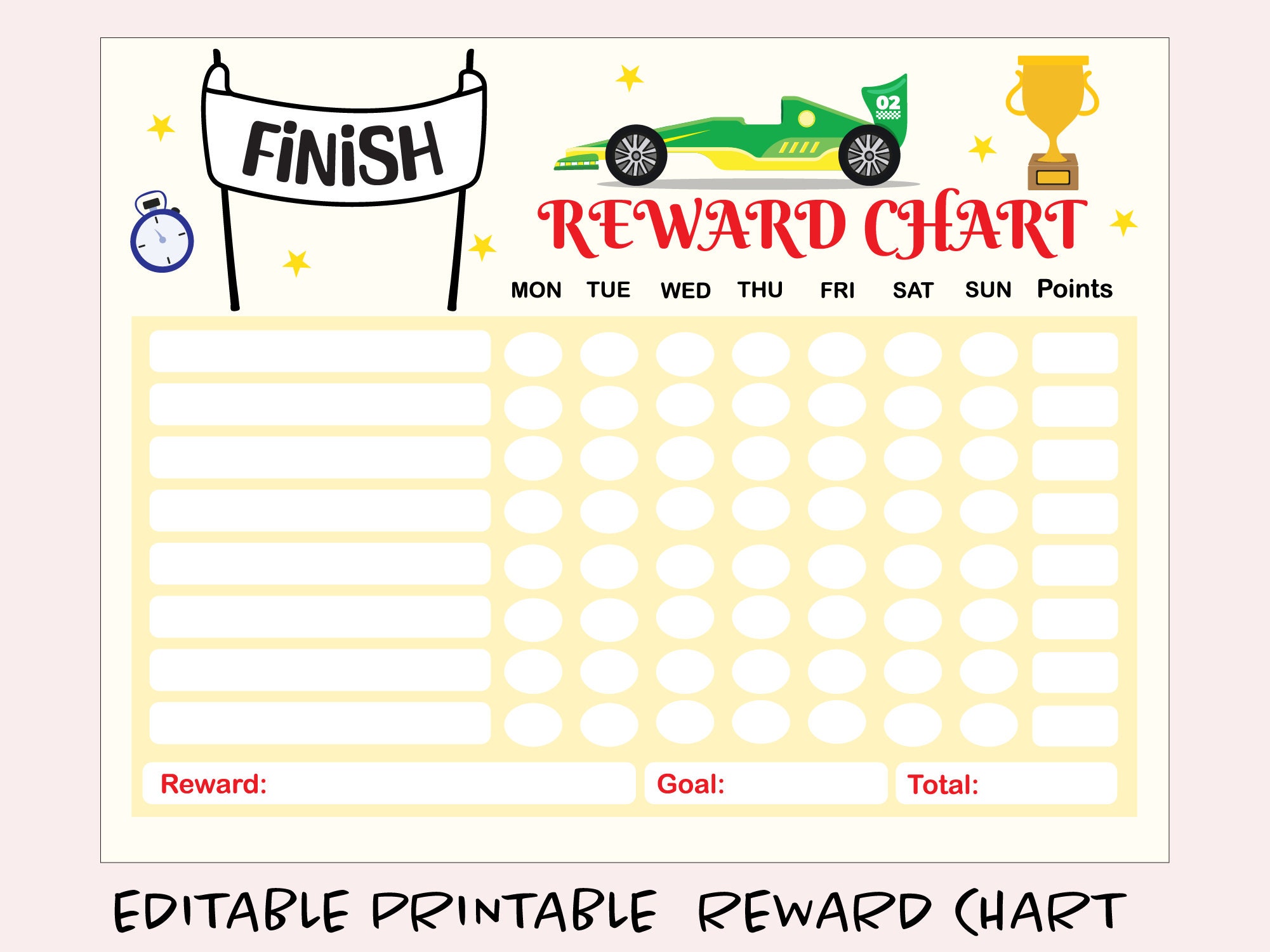 Editable Race Car Games Reward Chart Printable Reward Chart - Etsy
