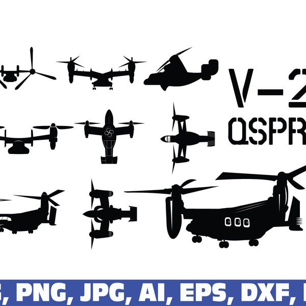 V-22 Osprey svg, Mad Props- V-22 Osprey svg, Silhouette- svg png dxf jpg Files,  V-22 Osprey VTOL Aircraft silhouette, Tiltrotor Bell V-22