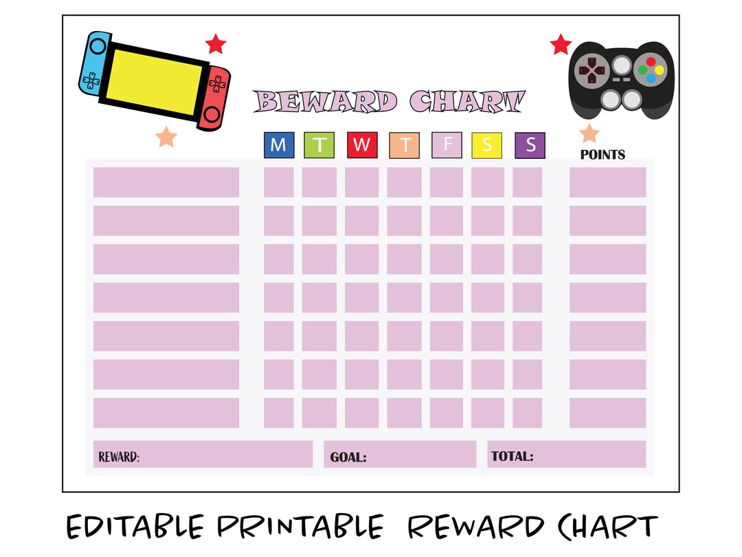 Editable Video Games Reward Chart, Printable Reward Chart, Chore Chart ...