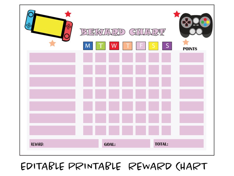 Editable Video Games Reward Chart Printable Reward Chart - Etsy