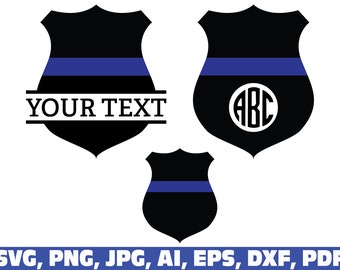 police badge SPLIT monogram name frame svg, police svg, thin blue line svg, police officer svg, police wife svg, badge svg, back the blue