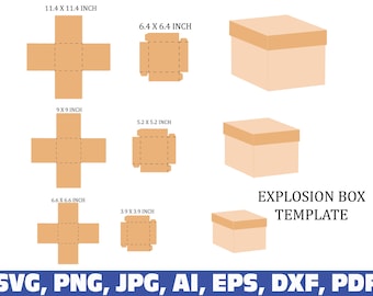 Square Box Template, Box Template svg, szablon pudełka prezentowego, szablon pola wybuchowego, szablon kwadratowego pudełka prezentowego, szablony pudełek, pudełko