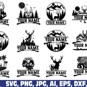 Deer Hunting name frame sign SVG png dxf, hunter svg, hunting svg, deer svg, deer hunting svg, Pine Tree Forest svg, Hunting Monogram Frame