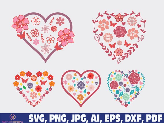 Floral Heart SVG Flower Heart Svg Png Heart Svg Cute Heart | Etsy
