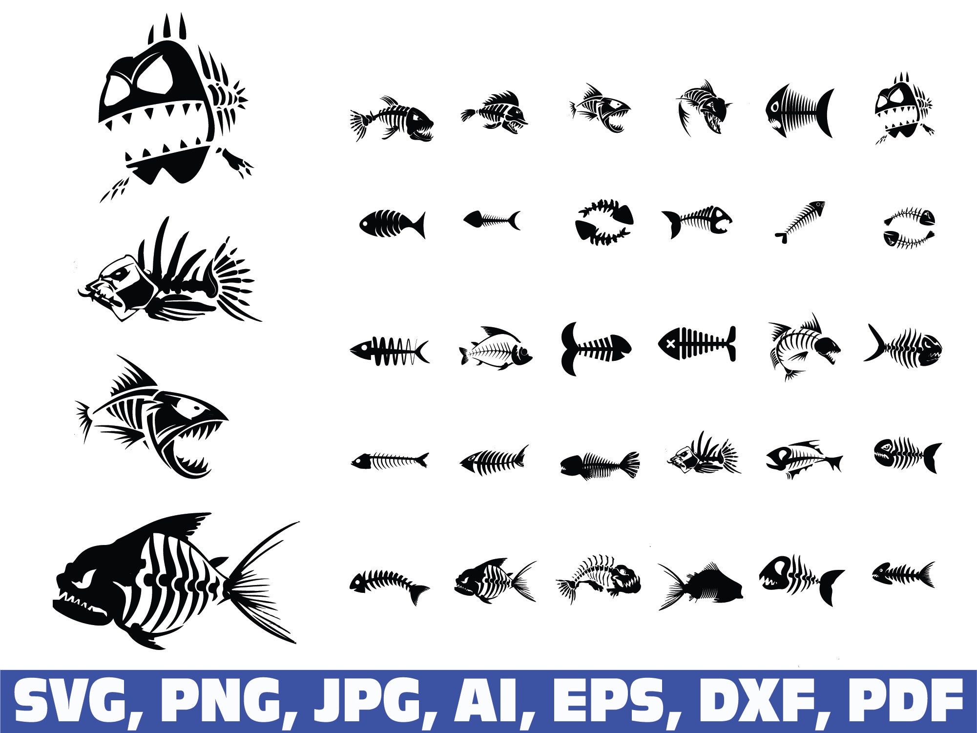 Fish Svg Fish Bones Svg Angry Fish Skeleton Svg Fishing - Etsy Australia