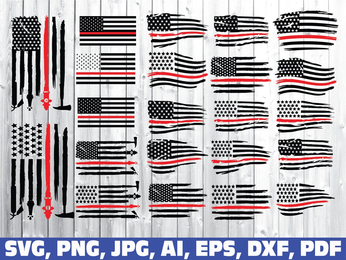 Distressed Redline American Flag Svg Red Line Flag Svg Etsy