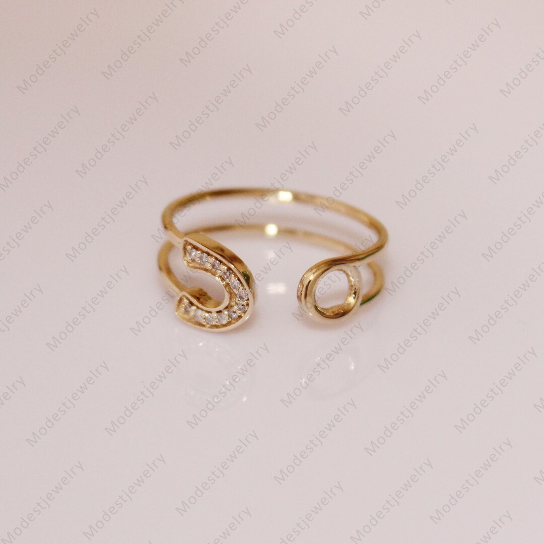 Diamond Safety Pin Ring 14k Gold Simple Midi Ring Minimalist - Etsy