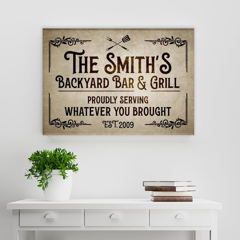 Backyard Bar & Grill Name Premium Canvas Etsy