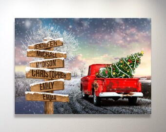 Christmas Old Truck Multi-Names Premium Canvas
