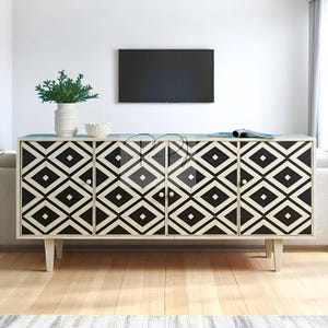 Bone Inlay Sideboard: Black & White Chevron, Boho Storage Cabinet