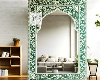 Mugal Inspired Jharokha Mirror / Rectangle Bone Inlay Mirror / Floral Pattern Handcrafted Mirror / Decorative Wall Mirror Inlay Design