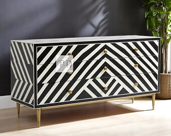 骨象嵌フローラルデザイン6段チェスト（グレー）、骨象嵌